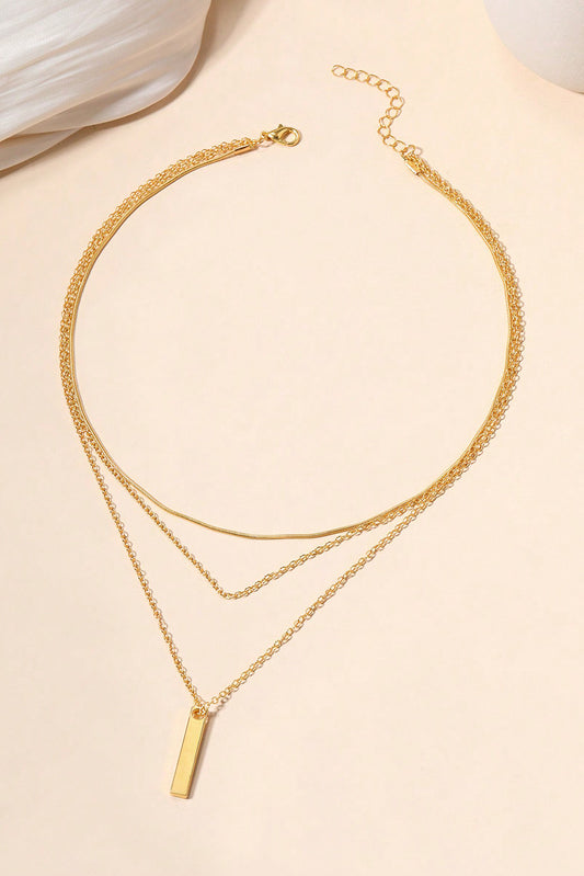 Bar Pendant Layered Adjustable Chain Necklace