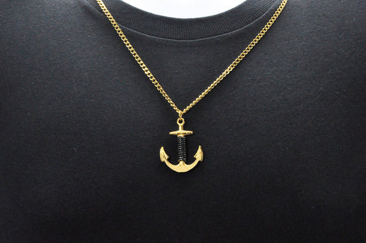 Mens Gold Stainless Steel Anchor Pendant