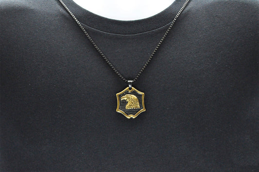 Mens Black And Gold Stainless Steel Eagle Pendant Necklace