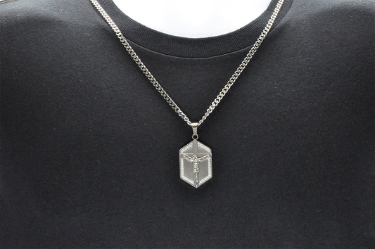 Mens Stainless Steel Cross Pendant With Cubic Zirconia