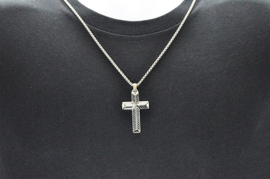 Mens Carbon Fiber Stainless Steel Cross Pendant