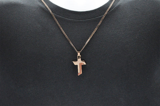 Mens Wood And Chocolate Stainless Steel Cross Pendant