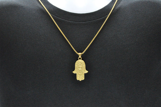 Mens Gold Stainless Steel Hamsa Pendant Necklace
