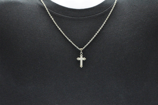 Mens Stainless Steel Cross Pendant With 24" Cable Chain