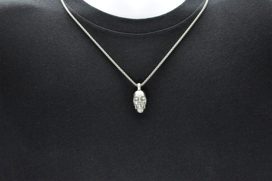 Mens Stainless Steel Skull Pendant Necklace With 24" Box Chain