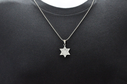 Mens High Polish Stainless Steel Star Of David Pendant
