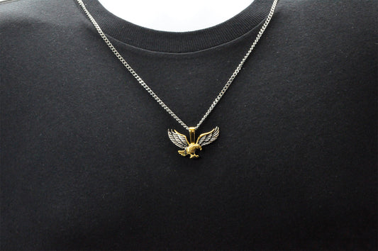Mens Gold Stainless Steel Eagle Pendant Necklace With 24" Curb Chain