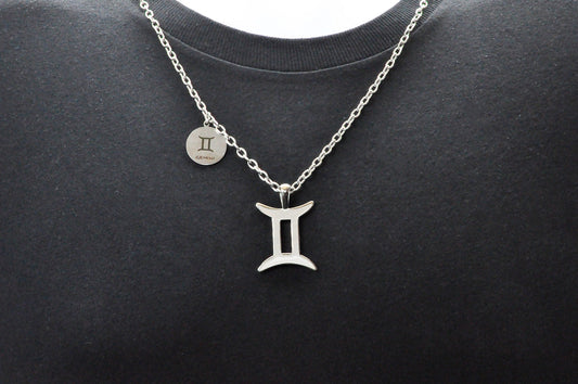 Mens Stainless Steel Zodiac Gemini Pendant