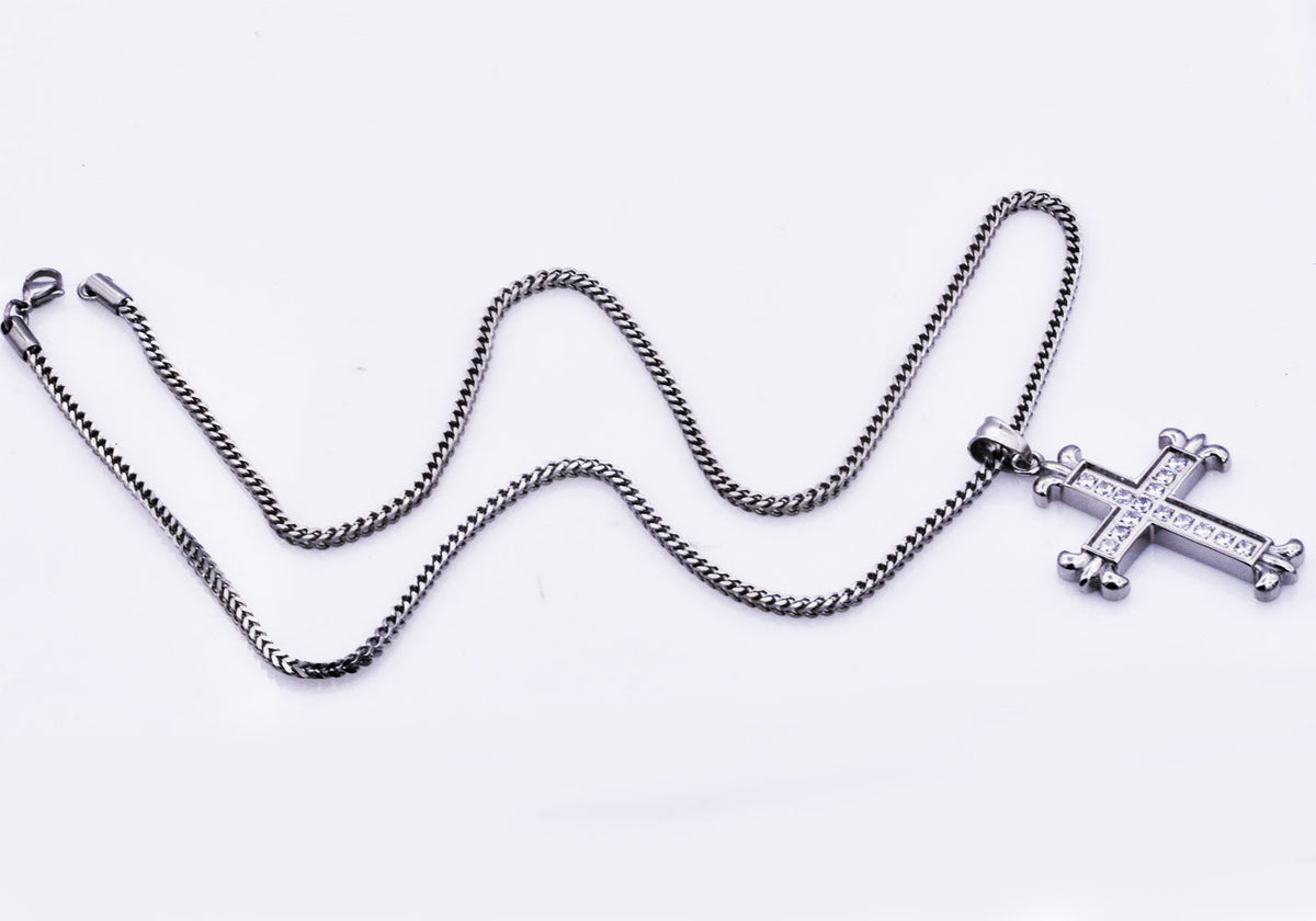 Mens Stainless Steel Cross Pendant With Cubic Zirconia