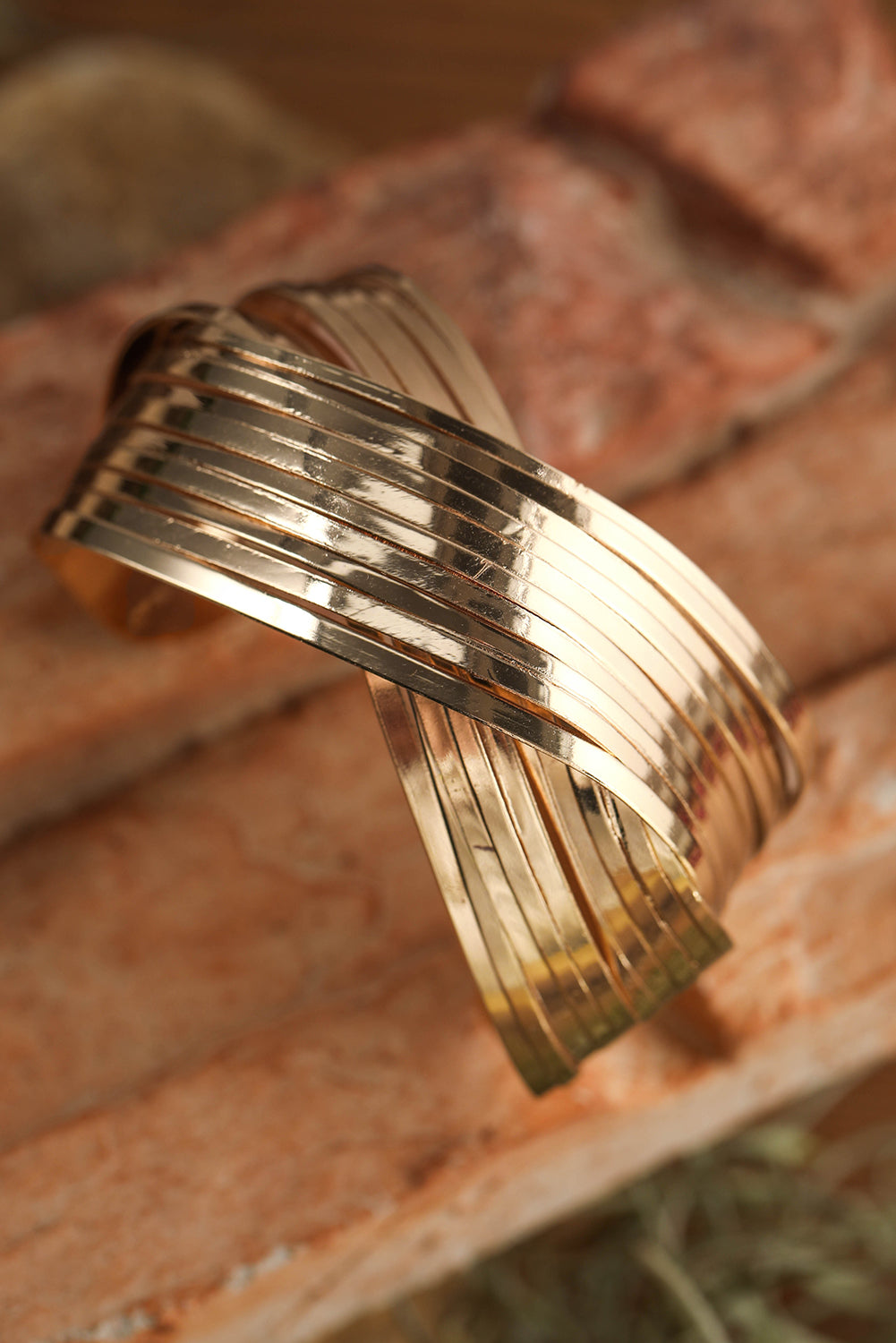 Textured Crossover Metal Cuff Wide Bracelet