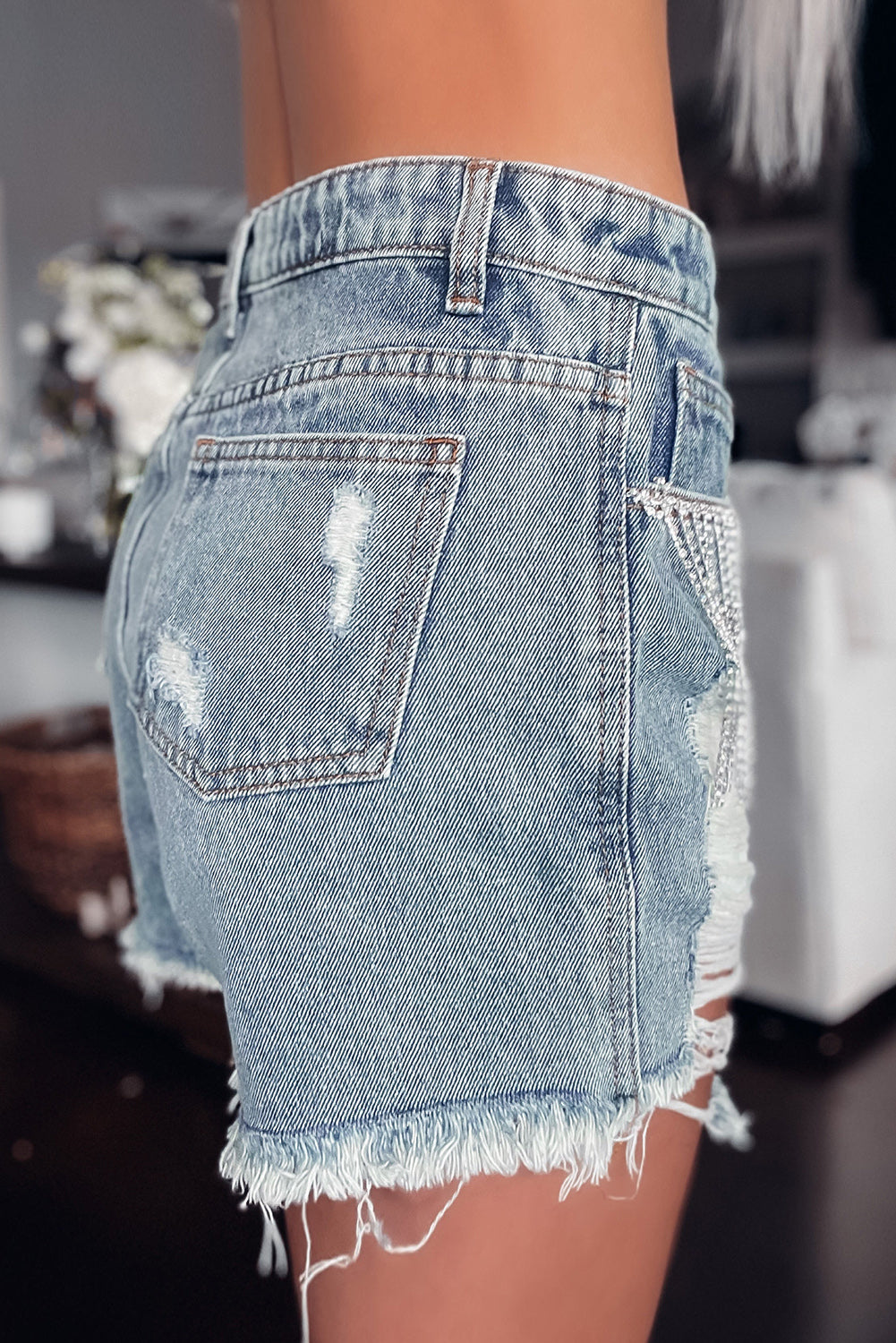 Rhinestone Blue Jays - Denim Shorts