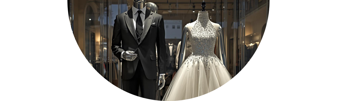 tailored suit and sparkly tulle gown showcasing — Demali&RiverCo.