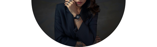 A professional woman showcasing Corporate Fashion by transitioning Business Casual Outfits to happy hour with stacked diamond rings — Demali&RiverCo.