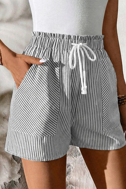 Stripe Lace-up Elastic Waist Casual Pocketed Shorts