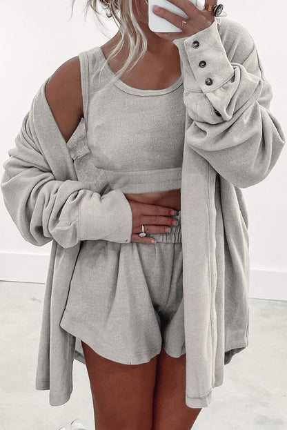 Crop Tank Top Shorts with Cardigan 3pc Lounge Set