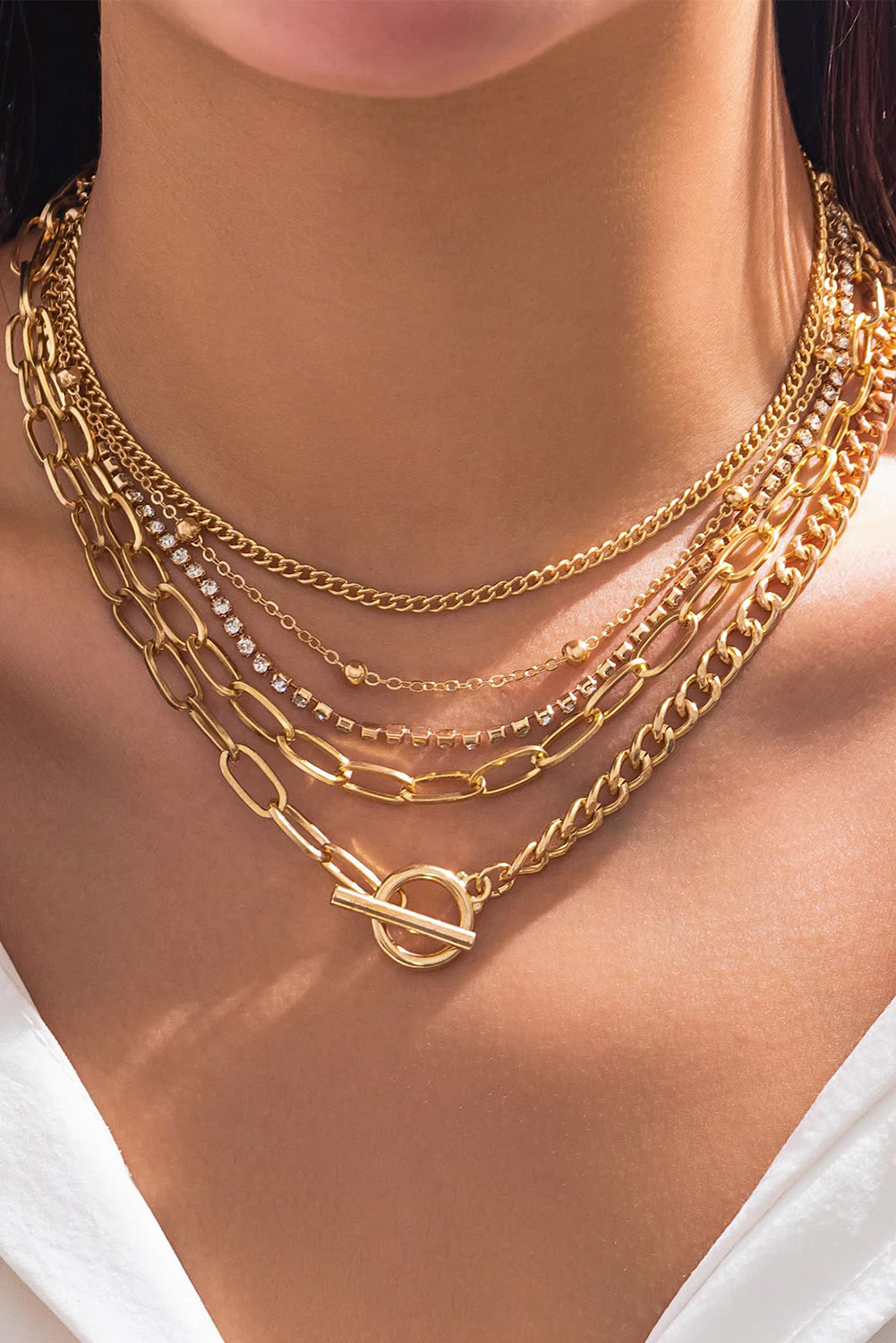 Layered Rhinestone Chain Collarbone Necklace Set