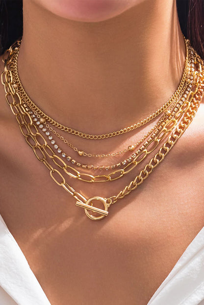 Layered Rhinestone Chain Collarbone Necklace Set