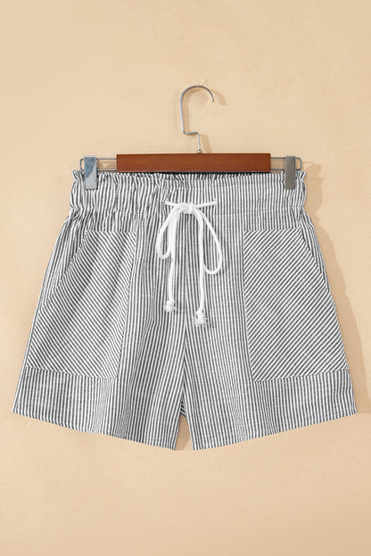 Stripe Lace-up Elastic Waist Casual Pocketed Shorts