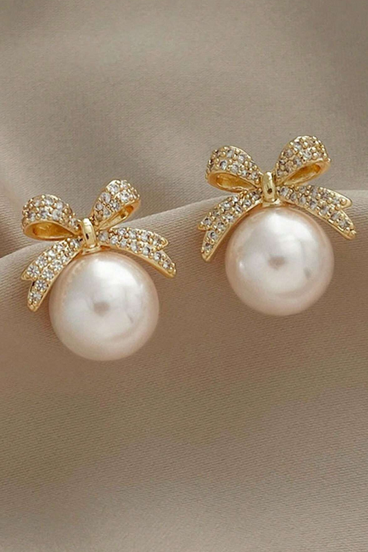 Rhinestone Bowknot Pearl Earrings