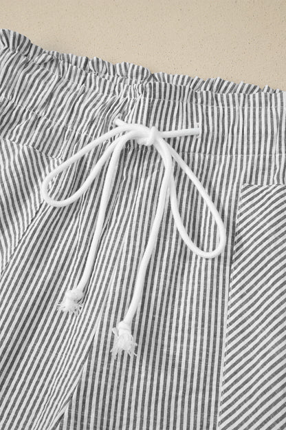 Stripe Lace-up Elastic Waist Casual Pocketed Shorts