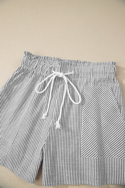 Stripe Lace-up Elastic Waist Casual Pocketed Shorts