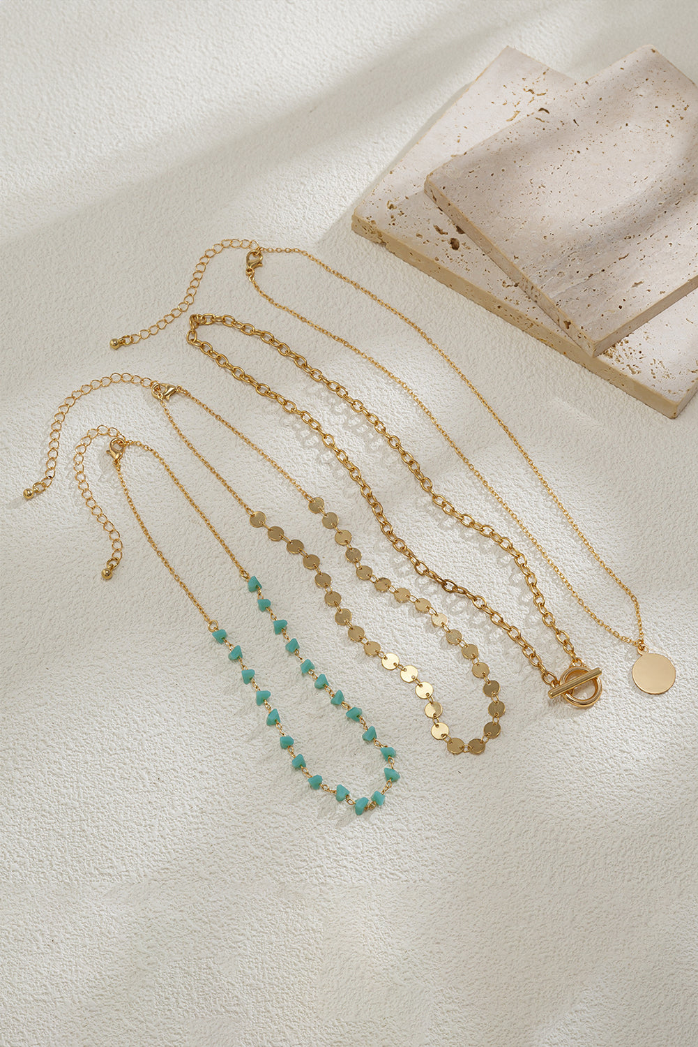 Gold Boho Circle Pendant Multi-Layered Necklace Set