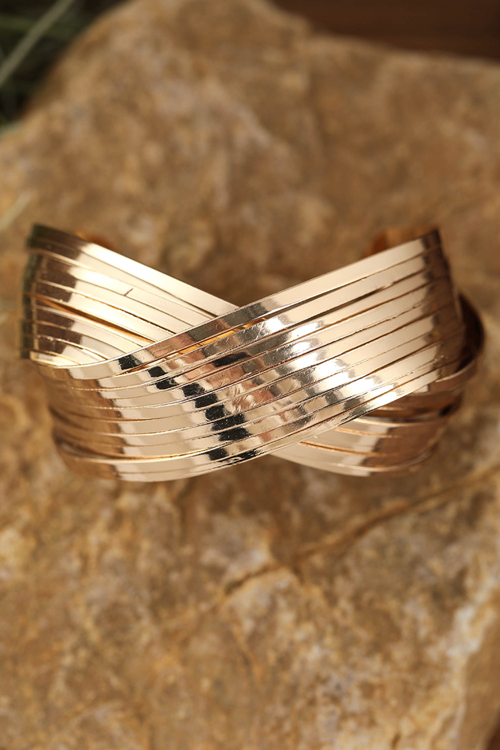 Textured Crossover Metal Cuff Wide Bracelet