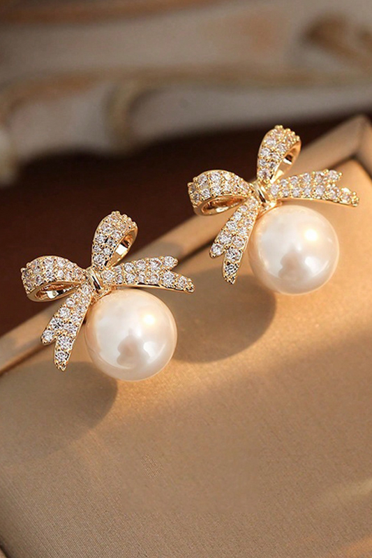 Rhinestone Bowknot Pearl Earrings