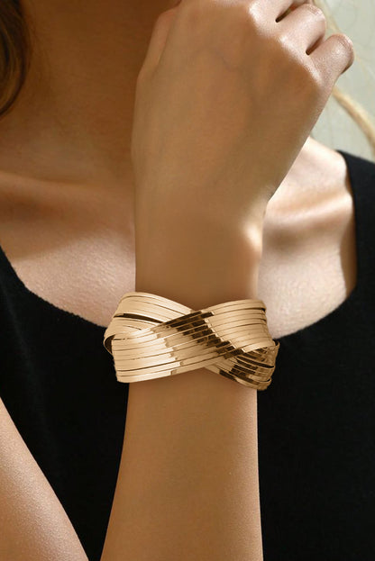 Textured Crossover Metal Cuff Wide Bracelet
