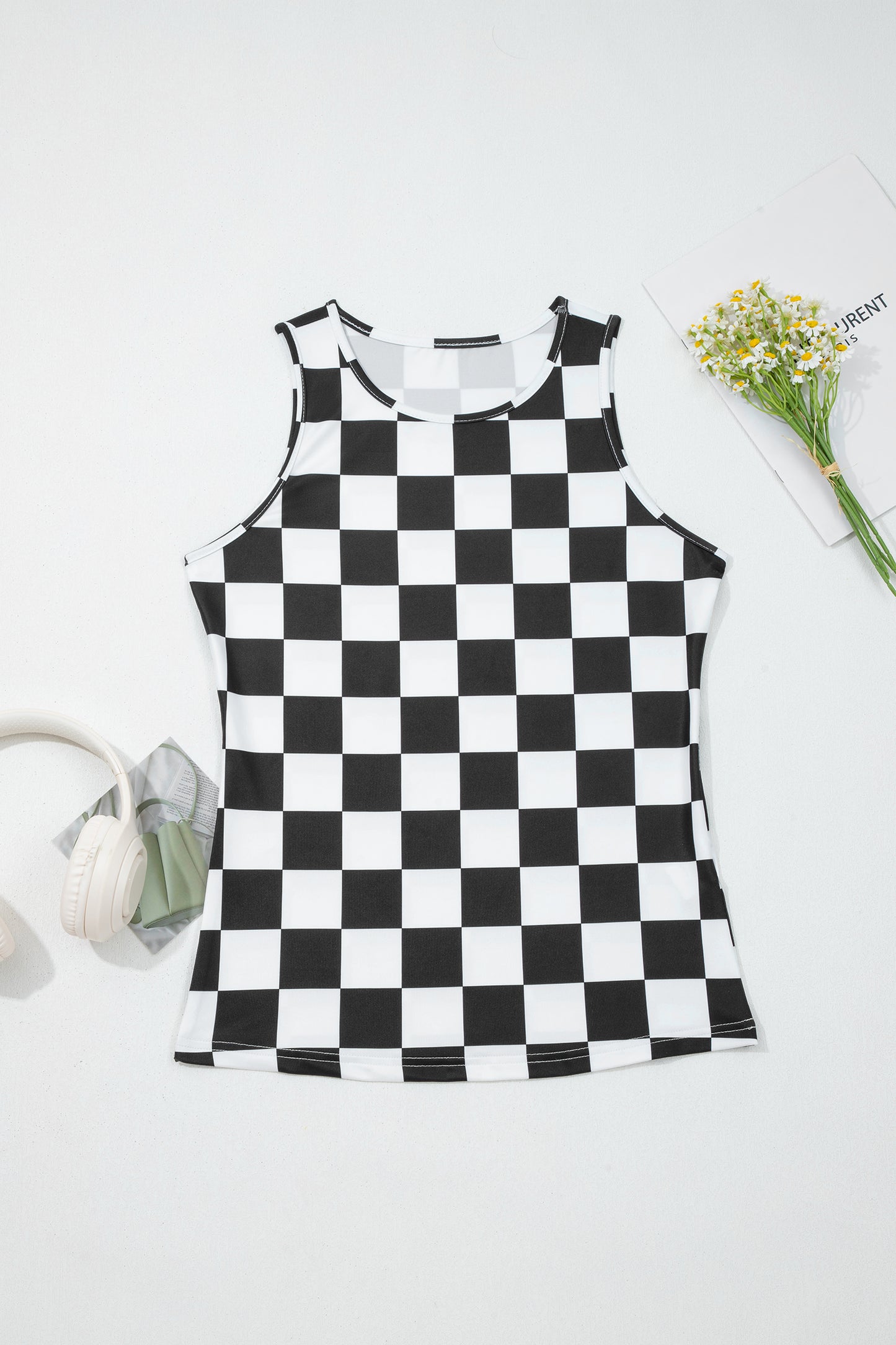 Checkerboard Printed Slim Tank Top