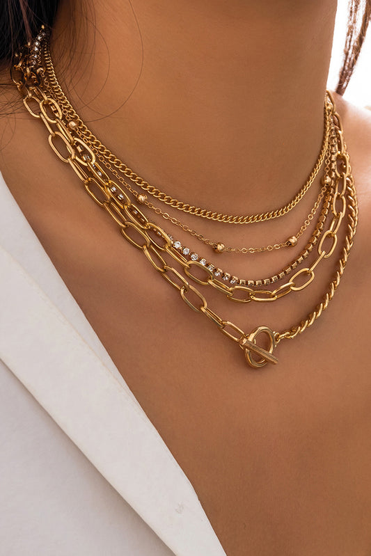 Layered Rhinestone Chain Collarbone Necklace Set