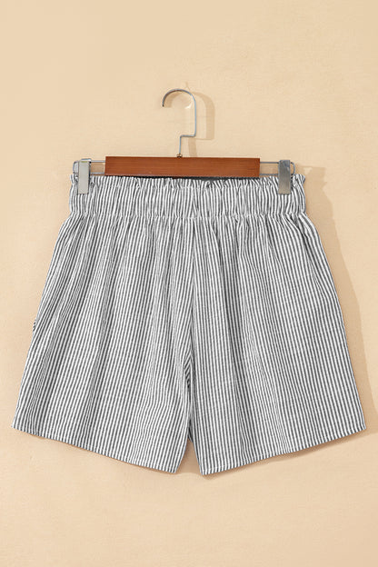 Stripe Lace-up Elastic Waist Casual Pocketed Shorts