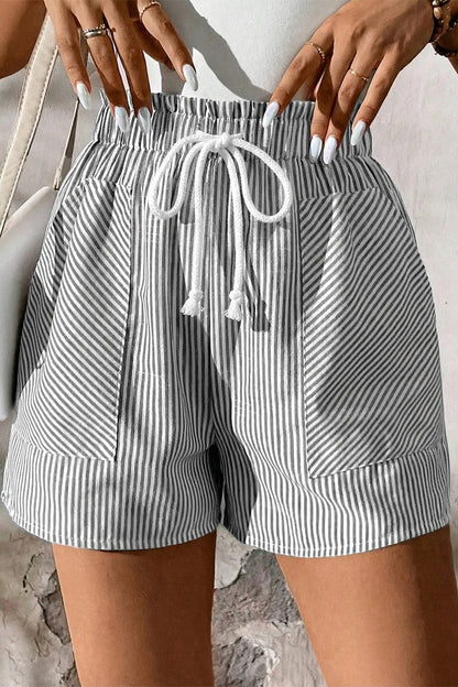 Stripe Lace-up Elastic Waist Casual Pocketed Shorts