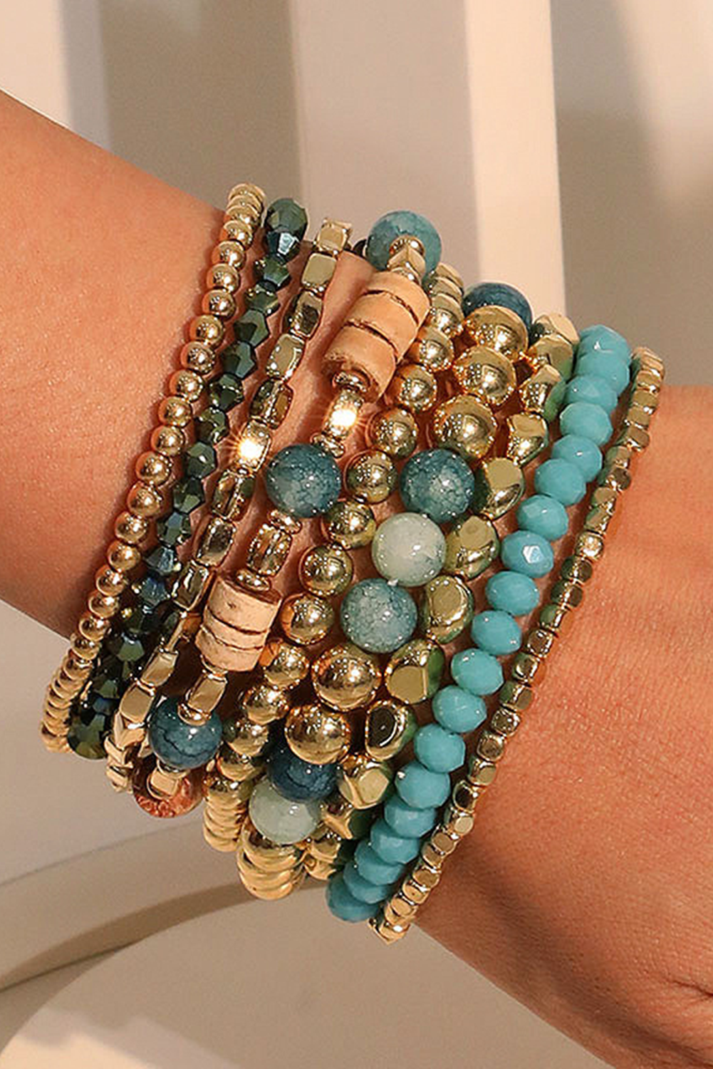 Boho Crystal Beaded Multilayer Bracelet Set