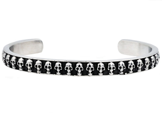 Mens Black Stainless Steel Skull Bangle