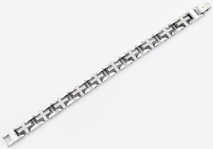 Mens Black Stainless Steel Cross Bracelet With Cubic Zirconia