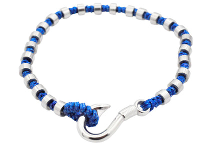 Mens Blue Cotton Rope Stainless Steel Hook Bracelet