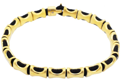 Mens Gold Stainless Steel Black Cotton Rope Bracelet