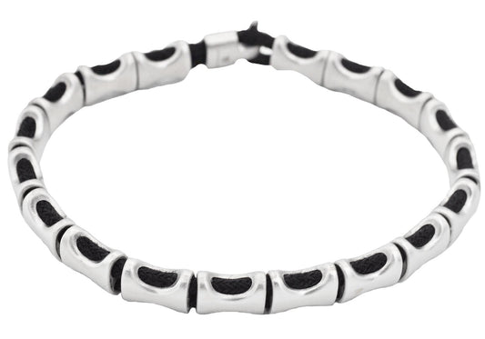 Mens Stainless Steel Black Cotton Rope Bracelet