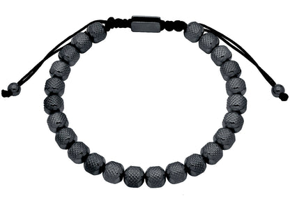 Mens 7mm Black Plated Stainless Steel Bead Drawstring Bracelet