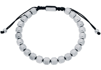 Mens 7mm Stainless Steel Bead Drawstring Bracelet