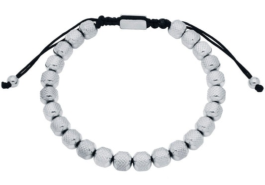 Mens 7mm Stainless Steel Bead Drawstring Bracelet