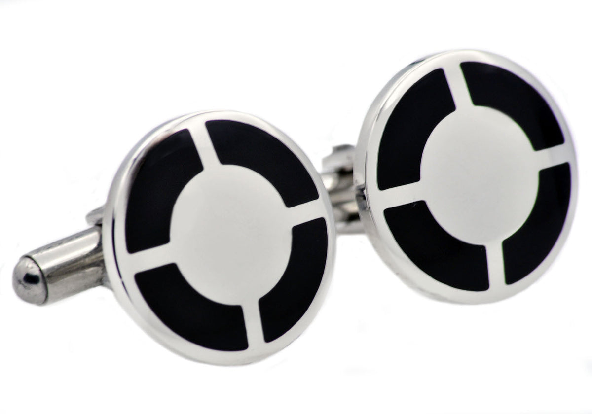 Mens Black Plated Stainless Steel Cuff Links