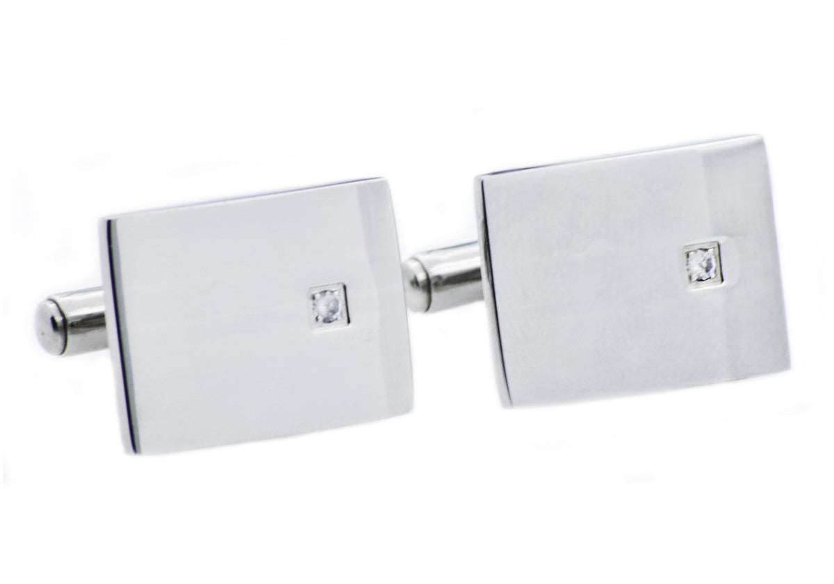 Mens Stainless Steel Cuff Links With Cubic Zirconia