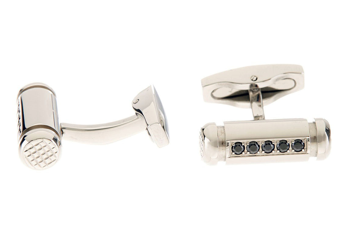 Mens Stainless Steel Cuff Links With Black Cubic Zirconia