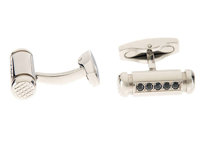 Mens Stainless Steel Cuff Links With Black Cubic Zirconia