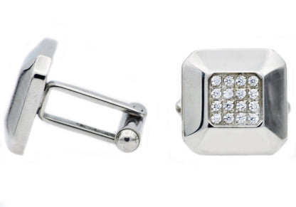 Mens Stainless Steel Cuff Links With Cubic Zirconia