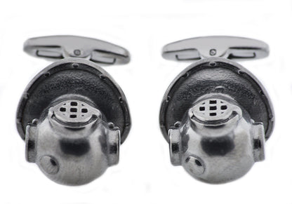 Mens Gunmetal Stainless Steel Scuba Helmet Cuff Links