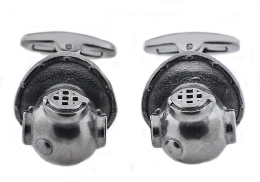 Mens Gunmetal Stainless Steel Scuba Helmet Cuff Links