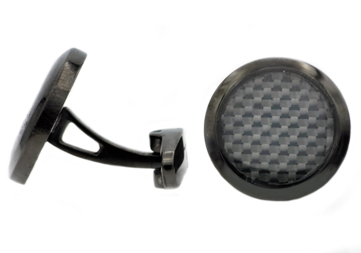 Mens Carbon Fiber And Black Stainless Steel Cuff Links